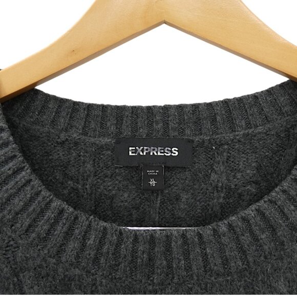 Express Men’s Gray Fisherman Cable Knit Sweater XL Chunky Preppy Classic - Picture 5 of 6